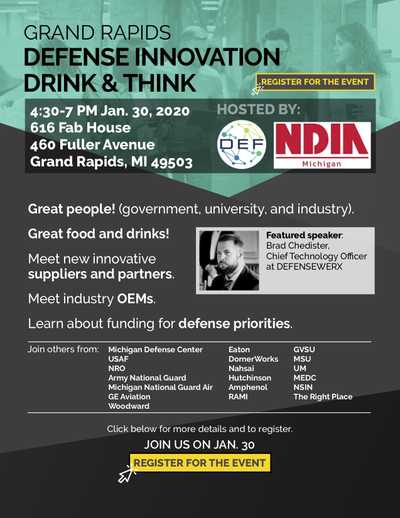Defense (Tech) Innovation Drink & Think In Grand Rapids Jan 30
