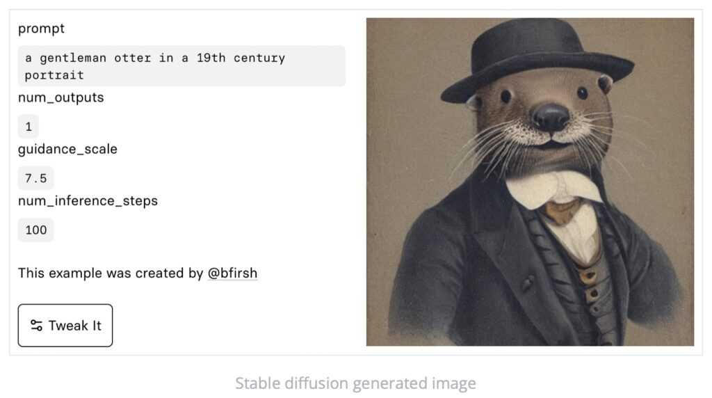 Fast AI, Stable Diffusion image, otter in a hat and three piece suit